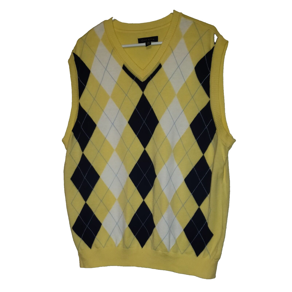 Yellow Argyle Sweater Vest Mens XL CLUB ROOM Navy Blue & White GOLF Preppy XL